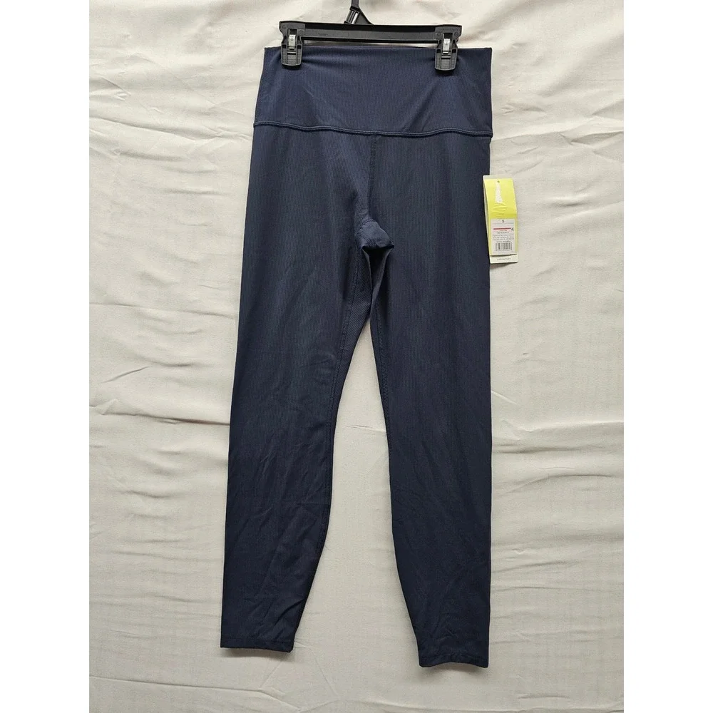All in Motion Womens High Rise Ribbed Leggings Navy Blue Nylon Blend Size Small